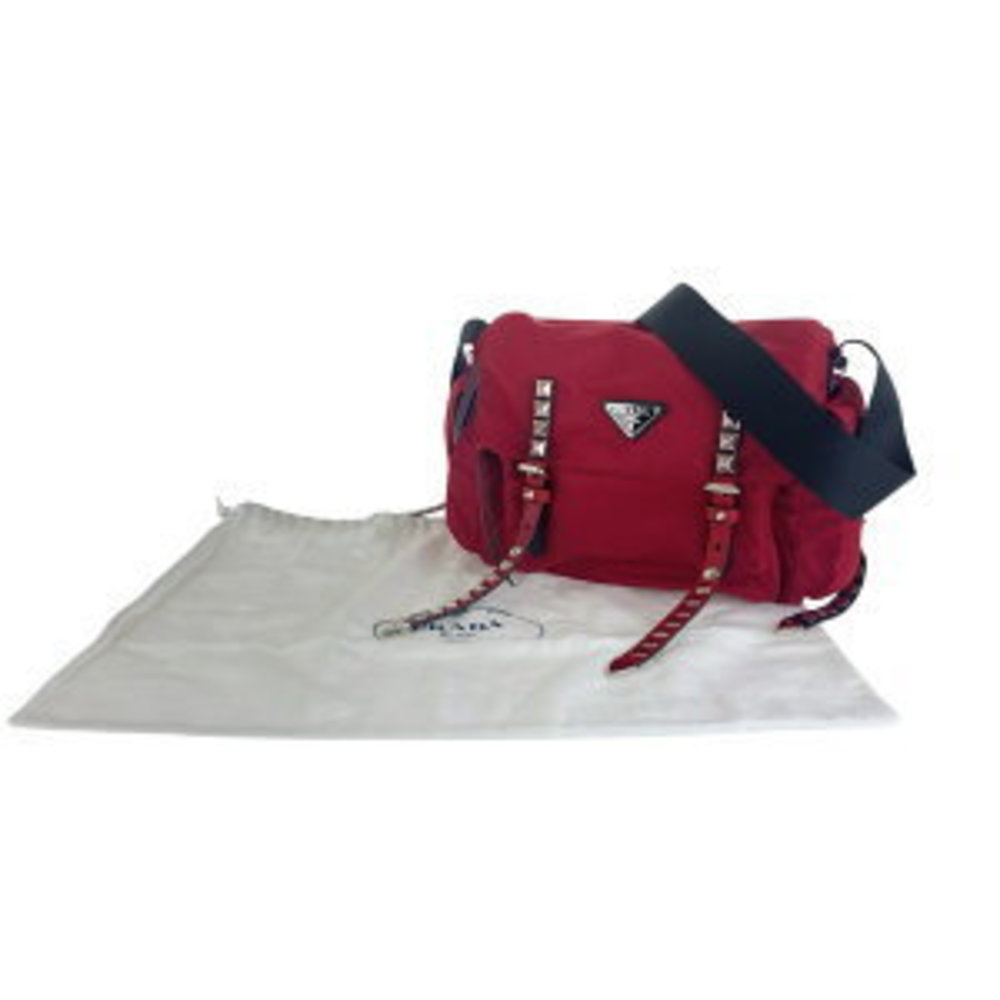 Prada Black Nylon Triangular Tessuto Red Studs Cr… - image 8